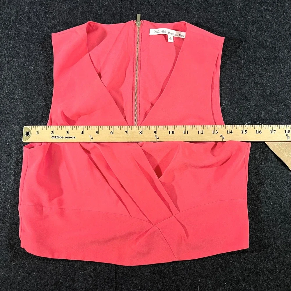 Rachel Rachel Roy Crop Top Womens 6 Hot Pink Surplice V-Neck Sleeveless Zip Back